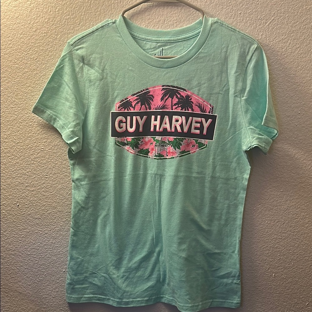 Guy Harvey Seafoam Tee with Tropical Pink Design
